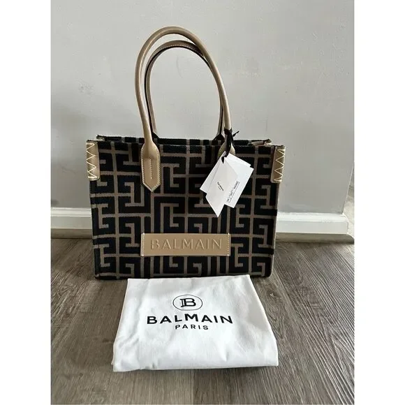 BALMAIN Khaki & Black B-Army 36 Monogram Jacquard Tote $1495 - Picture 2 of 13